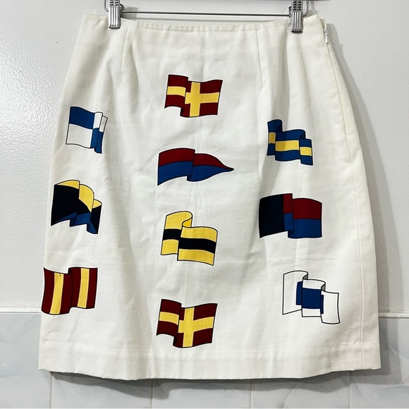 Talbots 10 White Flags Side Zip Pleated Cotton Casual Office Preppy Mini Skirt - Picture 1 of 5